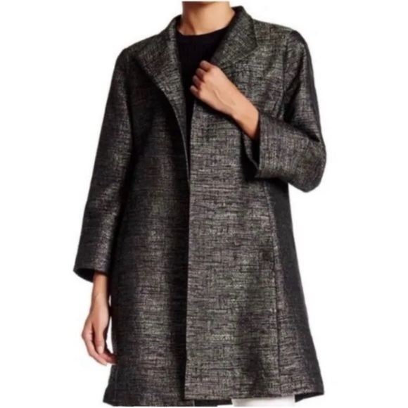 EILEEN FISHER Womens White Stretch Pocketed Vented Hem Long Sleeve Open Front Blazer Jacket